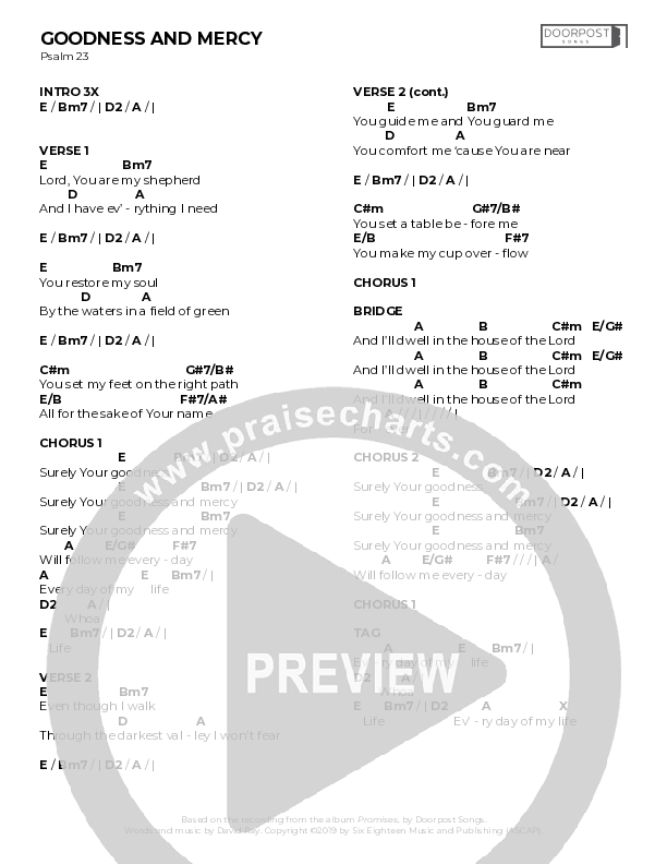 Goodness And Mercy Chord Chart (Doorpost Songs / Dave and Jess Ray)