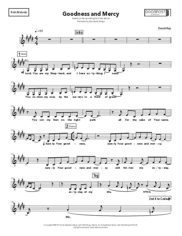 Goodness And Mercy Lead Sheet Melody (Doorpost Songs / Dave and Jess Ray)