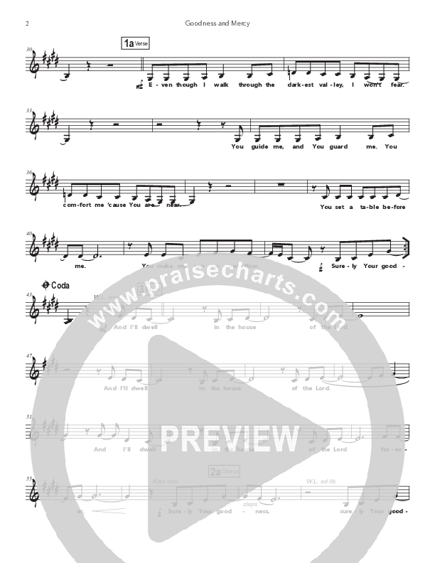 Goodness And Mercy Lead Sheet Melody (Doorpost Songs / Dave and Jess Ray)