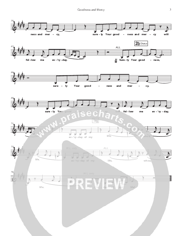 Goodness And Mercy Lead Sheet Melody (Doorpost Songs / Dave and Jess Ray)