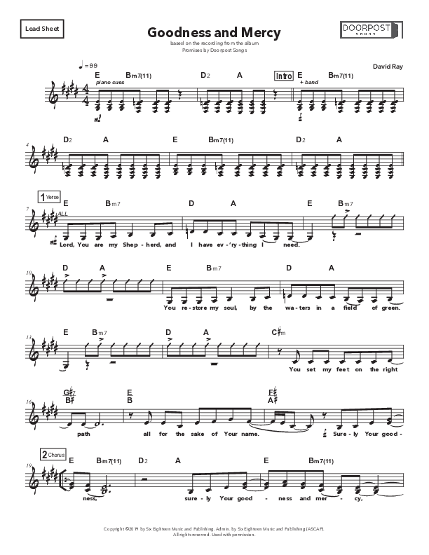 Goodness And Mercy Lead Sheet (SAT) (Doorpost Songs / Dave and Jess Ray)