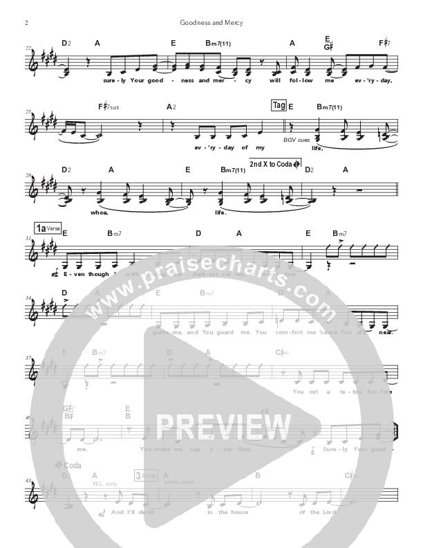 Goodness And Mercy Lead Sheet (SAT) (Doorpost Songs / Dave and Jess Ray)