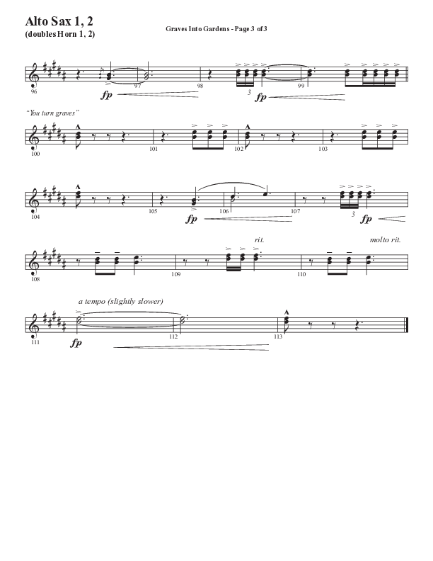 Graves Into Gardens (Choral Anthem SATB) Alto Sax 1/2 (Semsen Music / Arr. Marty Hamby)