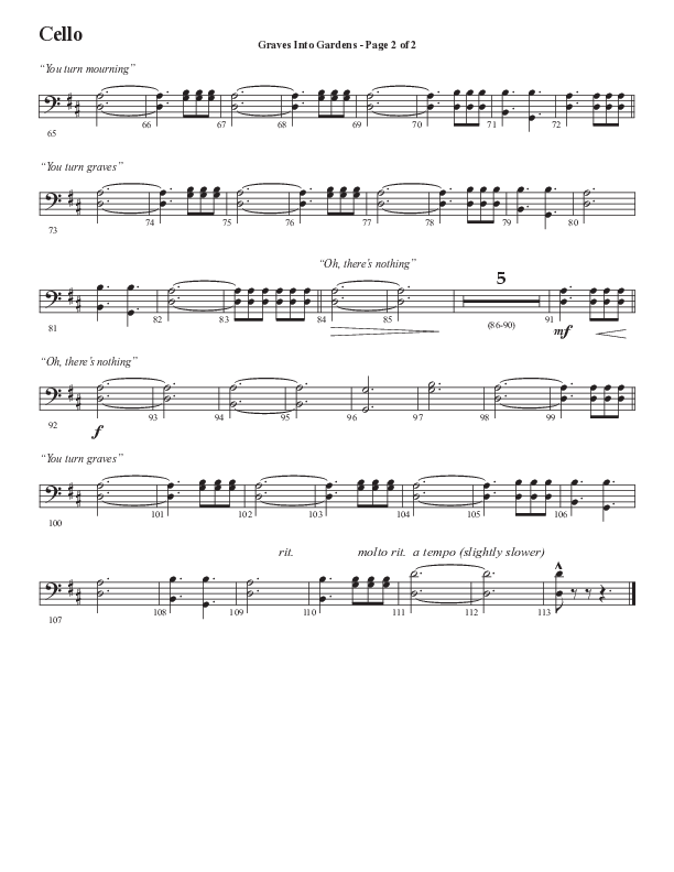 Graves Into Gardens (Choral Anthem SATB) Cello (Semsen Music / Arr. Marty Hamby)