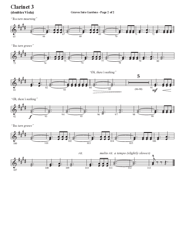 Graves Into Gardens (Choral Anthem SATB) Clarinet 3 (Semsen Music / Arr. Marty Hamby)