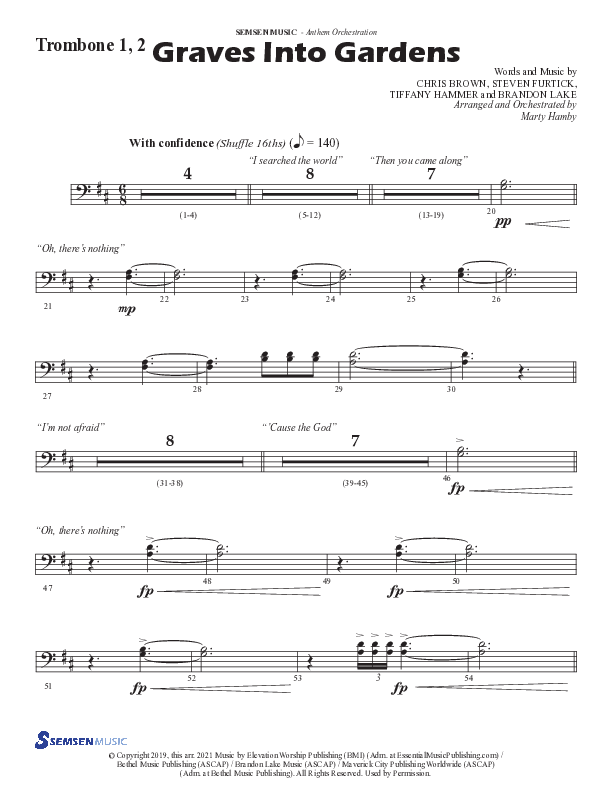 Graves Into Gardens (Choral Anthem SATB) Trombone 1/2 (Semsen Music / Arr. Marty Hamby)