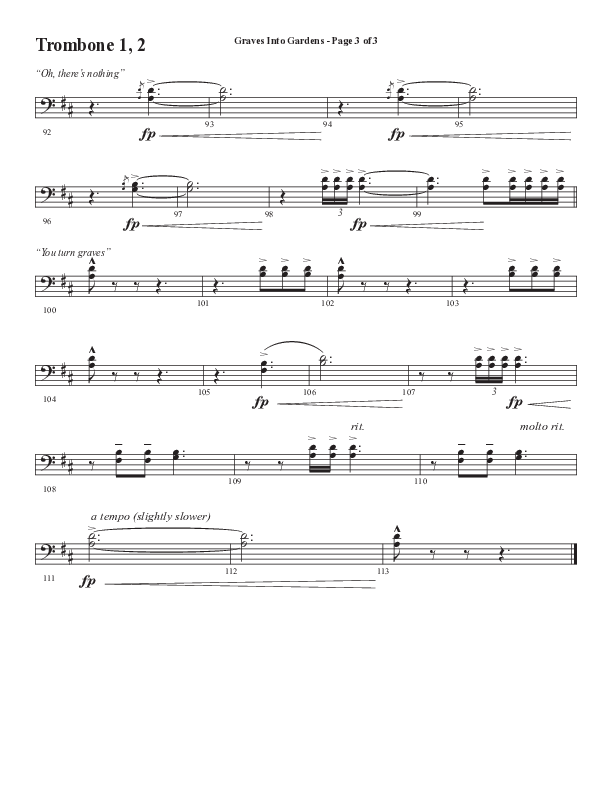 Graves Into Gardens (Choral Anthem SATB) Trombone 1/2 (Semsen Music / Arr. Marty Hamby)