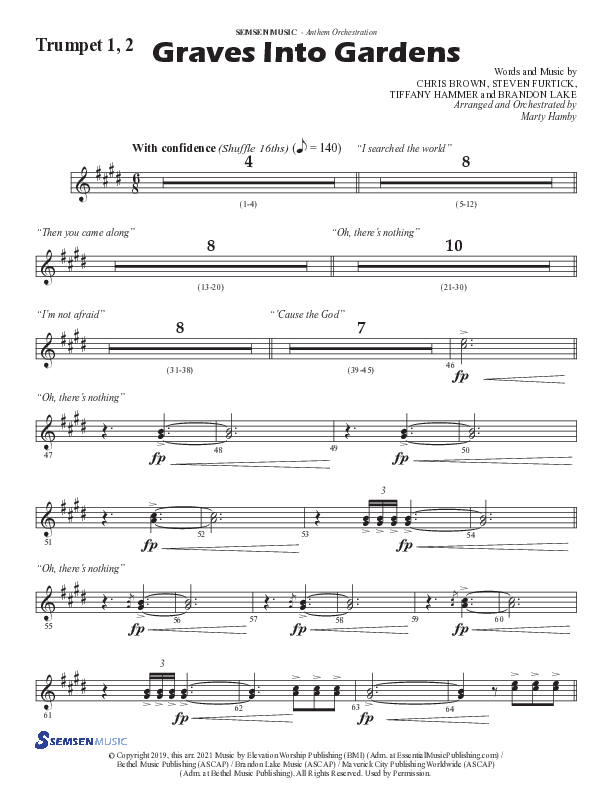 Graves Into Gardens (Choral Anthem SATB) Trumpet 1,2 (Semsen Music / Arr. Marty Hamby)