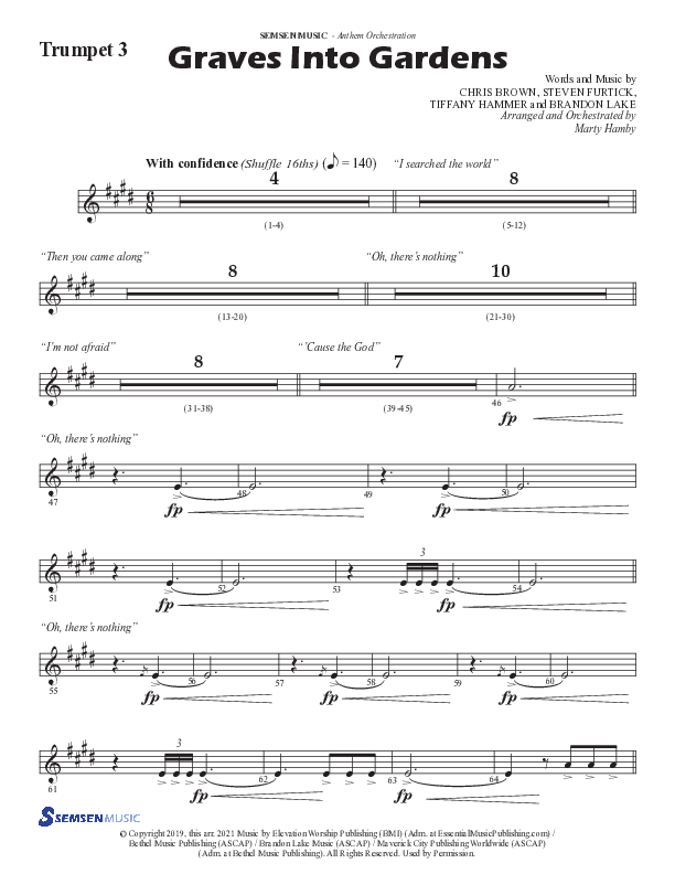 Graves Into Gardens (Choral Anthem SATB) Trumpet 3 (Semsen Music / Arr. Marty Hamby)