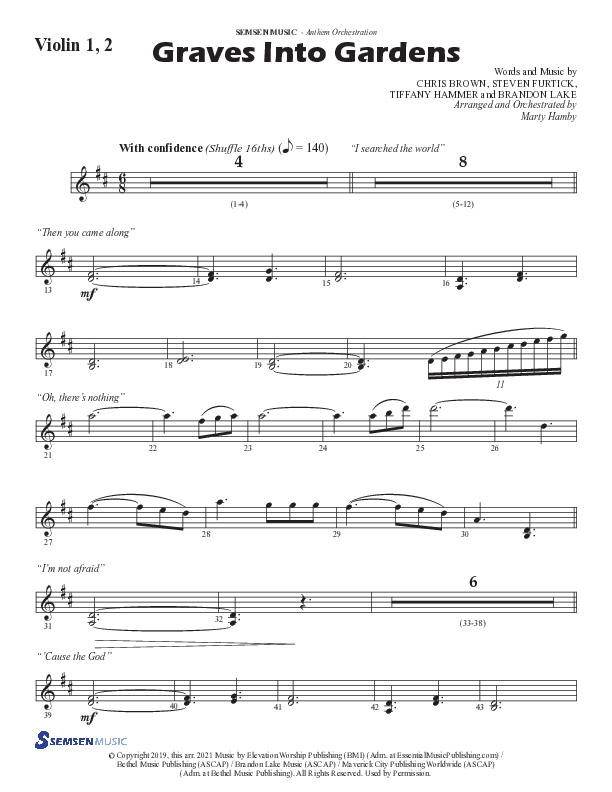 Graves Into Gardens (Choral Anthem SATB) Violin 1/2 (Semsen Music / Arr. Marty Hamby)