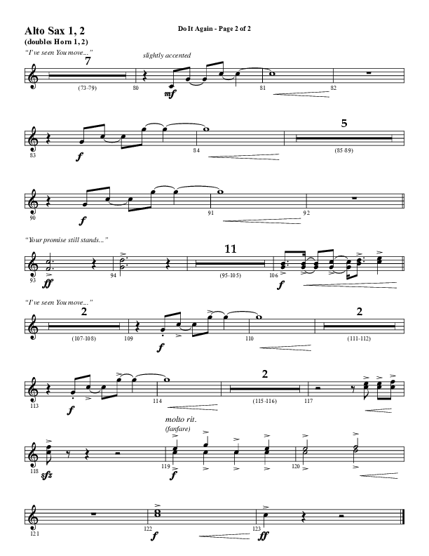 Do It Again (Choral Anthem SATB) Alto Sax 1/2 (Word Music / Arr. David Wise)