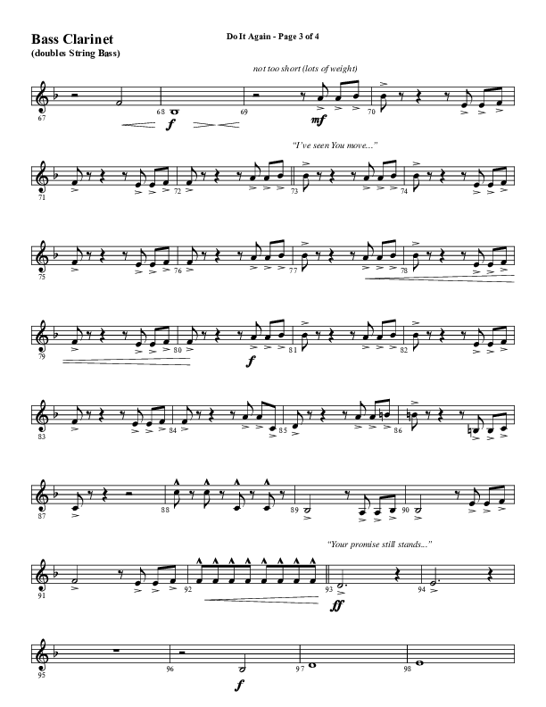 Do It Again (Choral Anthem SATB) Bass Clarinet (Word Music / Arr. David Wise)