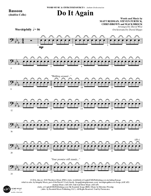 Do It Again (Choral Anthem SATB) Bassoon (Word Music / Arr. David Wise)