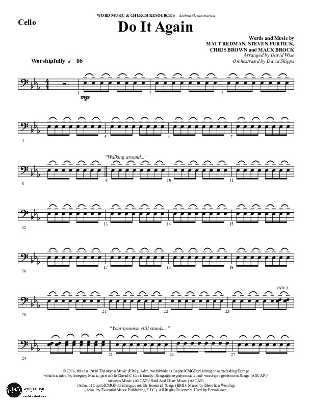 Do It Again (Choral Anthem SATB) Cello (Word Music / Arr. David Wise)