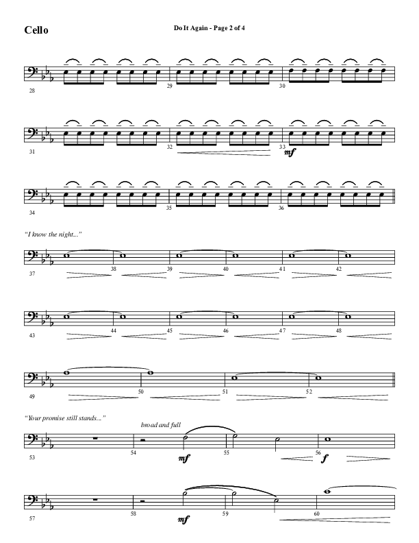 Do It Again (Choral Anthem SATB) Cello (Word Music / Arr. David Wise)