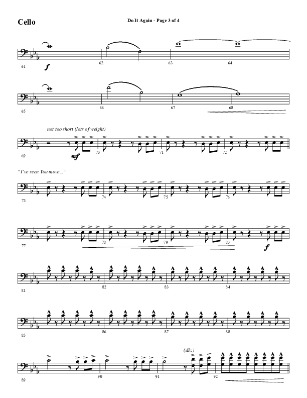 Do It Again (Choral Anthem SATB) Cello (Word Music / Arr. David Wise)