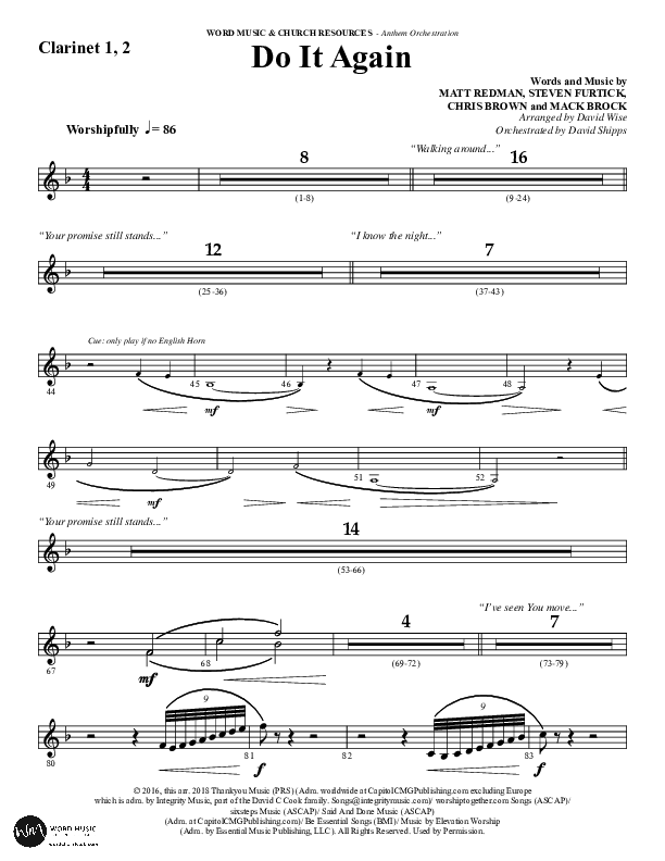 Do It Again (Choral Anthem SATB) Clarinet 1/2 (Word Music / Arr. David Wise)