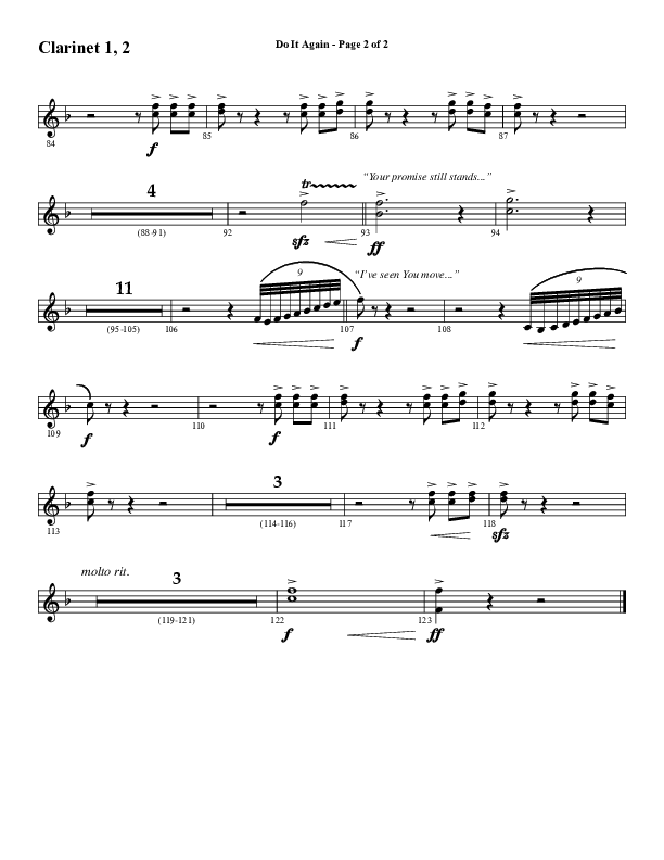 Do It Again (Choral Anthem SATB) Clarinet 1/2 (Word Music / Arr. David Wise)