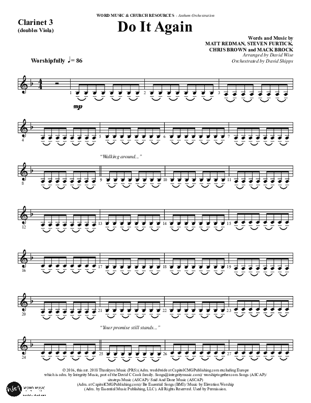 Do It Again (Choral Anthem SATB) Clarinet 3 (Word Music / Arr. David Wise)