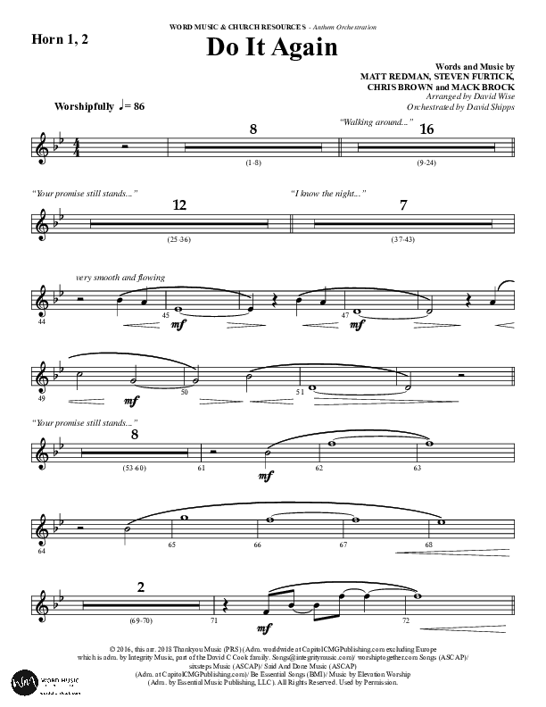 Do It Again (Choral Anthem SATB) French Horn 1/2 (Word Music / Arr. David Wise)