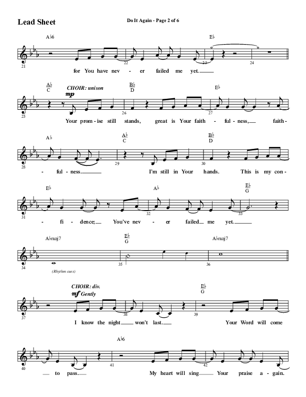Do It Again (Choral Anthem SATB) Lead Sheet (Melody) (Word Music / Arr. David Wise)