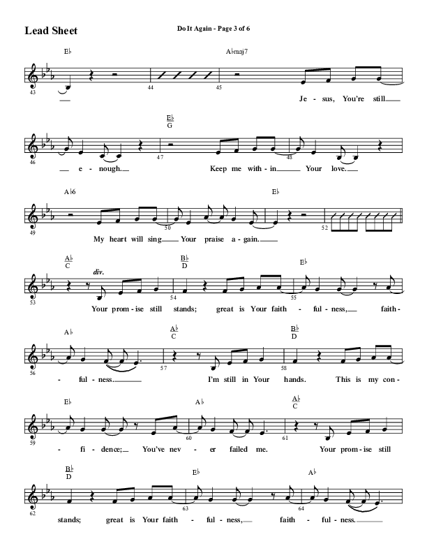 Do It Again (Choral Anthem SATB) Lead Sheet (Melody) (Word Music / Arr. David Wise)