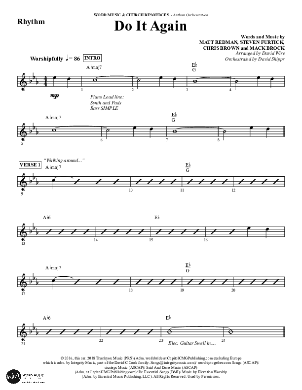 Do It Again (Choral Anthem SATB) Rhythm Chart (Word Music / Arr. David Wise)