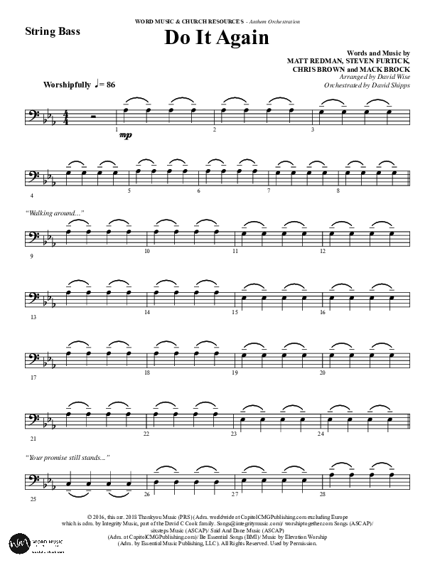 Do It Again (Choral Anthem SATB) String Bass (Word Music / Arr. David Wise)