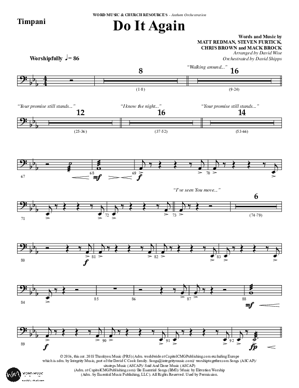 Do It Again (Choral Anthem SATB) Timpani (Word Music / Arr. David Wise)