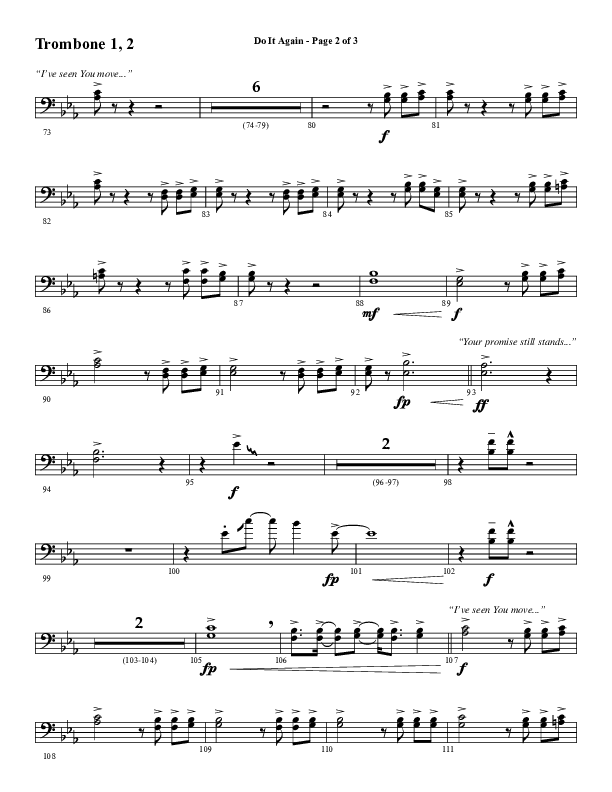 Do It Again (Choral Anthem SATB) Trombone 1/2 (Word Music / Arr. David Wise)