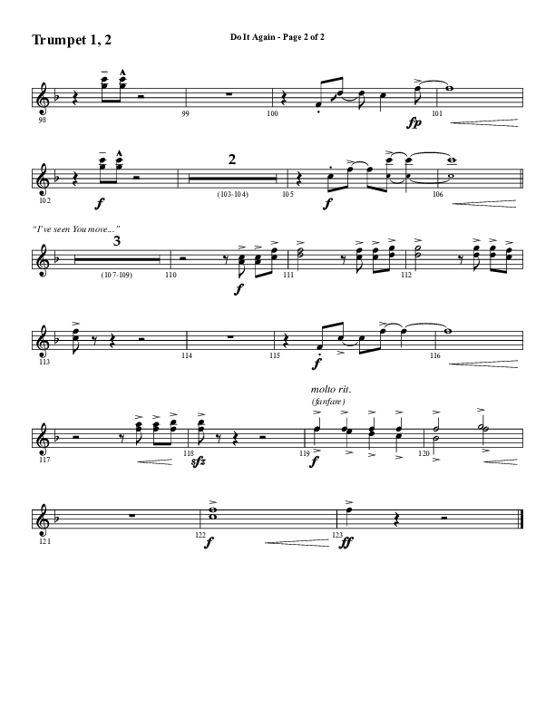 Do It Again (Choral Anthem SATB) Trumpet 1,2 (Word Music / Arr. David Wise)