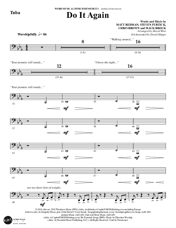 Do It Again (Choral Anthem SATB) Tuba (Word Music / Arr. David Wise)