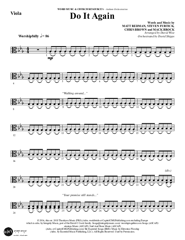 Do It Again (Choral Anthem SATB) Viola (Word Music / Arr. David Wise)