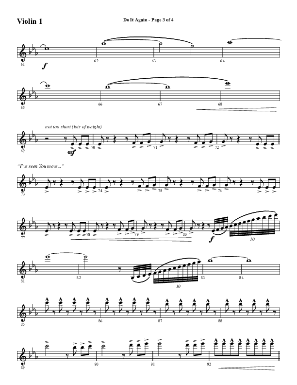 Do It Again (Choral Anthem SATB) Violin 1 (Word Music / Arr. David Wise)