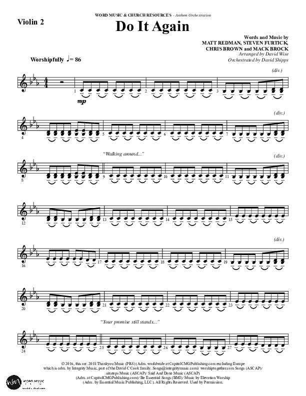 Do It Again (Choral Anthem SATB) Violin 2 (Word Music / Arr. David Wise)