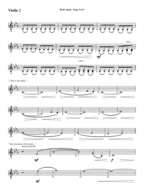 Do It Again (Choral Anthem SATB) Violin 2 (Word Music / Arr. David Wise)