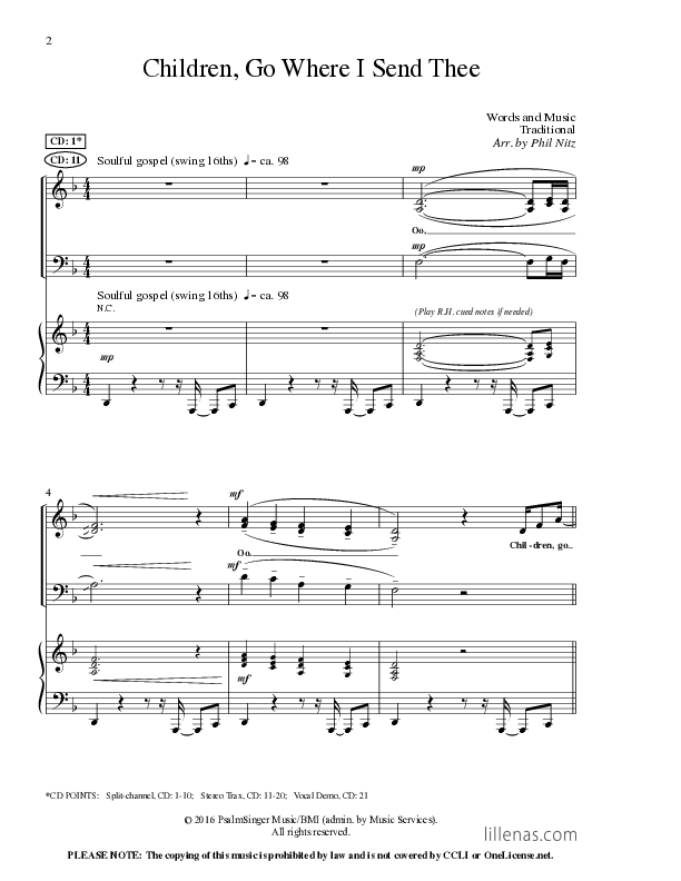 Children Go Where I Send Thee (Choral Anthem SATB) Anthem (SATB/Piano) (Lillenas Choral / Arr. Phil Nitz)