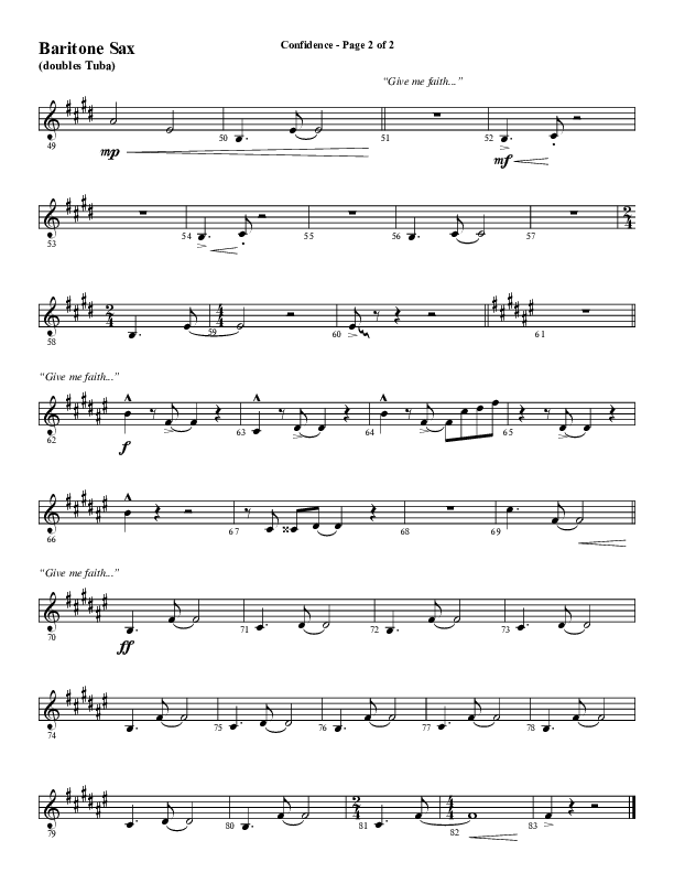 Confidence (Choral Anthem SATB) Bari Sax (Word Music / Arr. Luke Gambill / Orch. Jared Haschek)