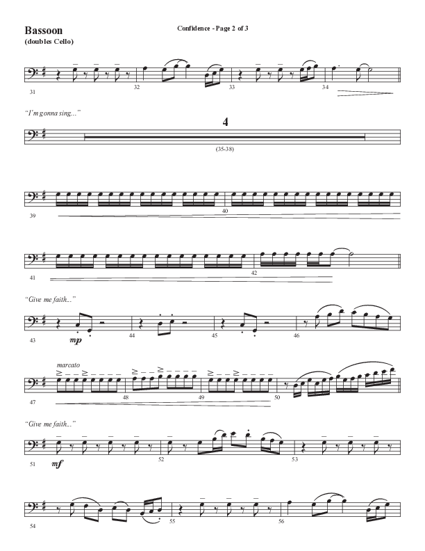 Confidence (Choral Anthem SATB) Bassoon (Word Music / Arr. Luke Gambill / Orch. Jared Haschek)
