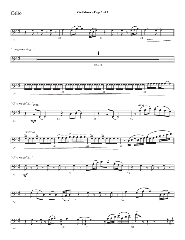 Confidence (Choral Anthem SATB) Cello (Word Music / Arr. Luke Gambill / Orch. Jared Haschek)