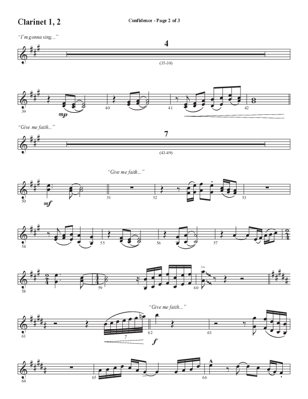 Confidence (Choral Anthem SATB) Clarinet 1/2 (Word Music / Arr. Luke Gambill / Orch. Jared Haschek)