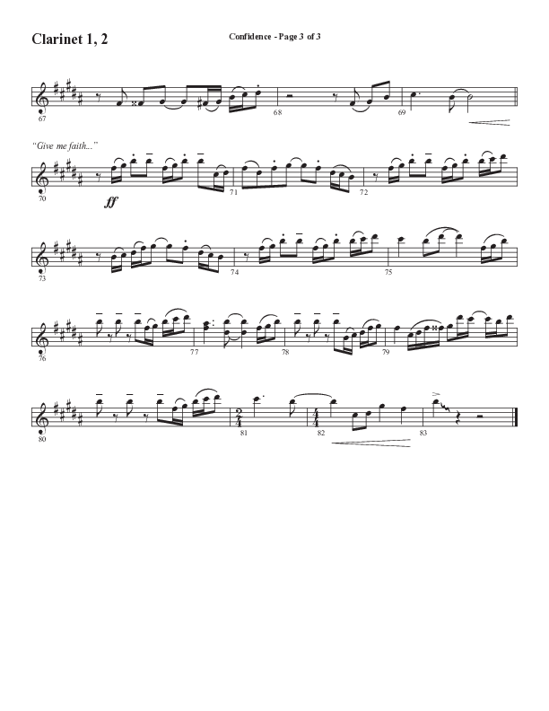 Confidence (Choral Anthem SATB) Clarinet 1/2 (Word Music / Arr. Luke Gambill / Orch. Jared Haschek)