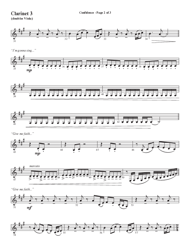 Confidence (Choral Anthem SATB) Clarinet 3 (Word Music / Arr. Luke Gambill / Orch. Jared Haschek)