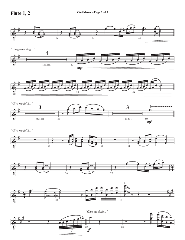 Confidence (Choral Anthem SATB) Flute 1/2 (Word Music / Arr. Luke Gambill / Orch. Jared Haschek)