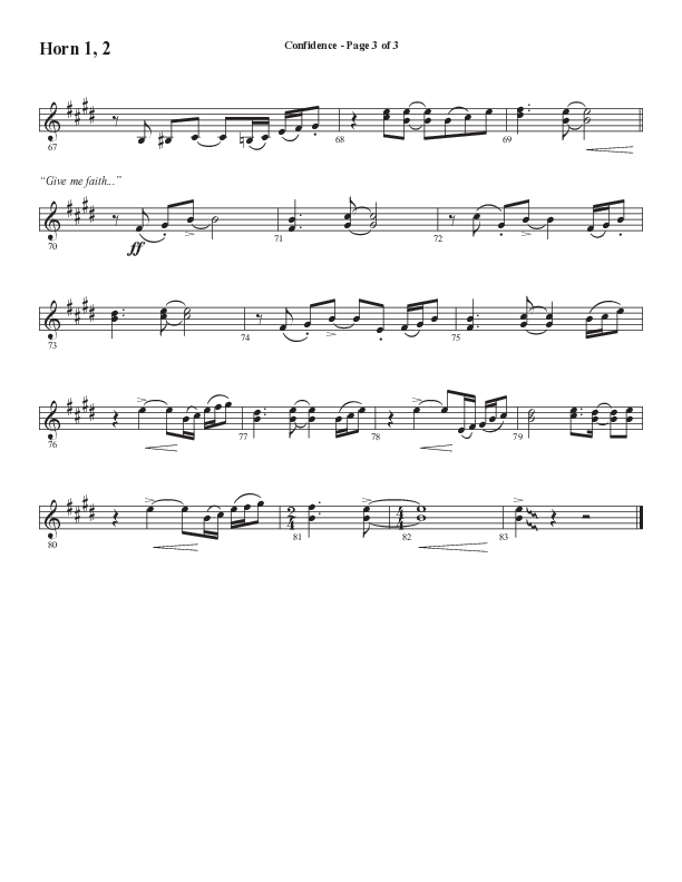 Confidence (Choral Anthem SATB) French Horn 1/2 (Word Music / Arr. Luke Gambill / Orch. Jared Haschek)