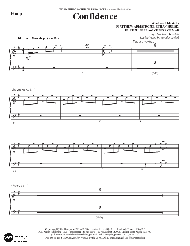 Confidence (Choral Anthem SATB) Harp (Word Music / Arr. Luke Gambill / Orch. Jared Haschek)