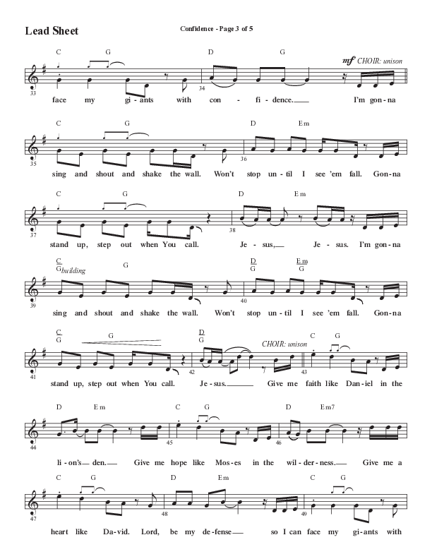 Confidence (Choral Anthem SATB) Lead Sheet (Melody) (Word Music / Arr. Luke Gambill / Orch. Jared Haschek)