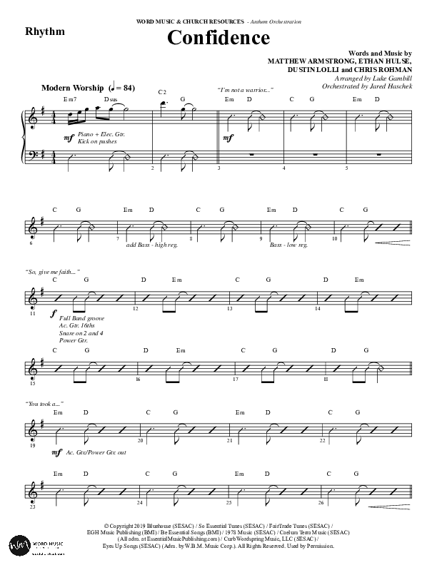 Confidence (Choral Anthem SATB) Rhythm Chart (Word Music / Arr. Luke Gambill / Orch. Jared Haschek)