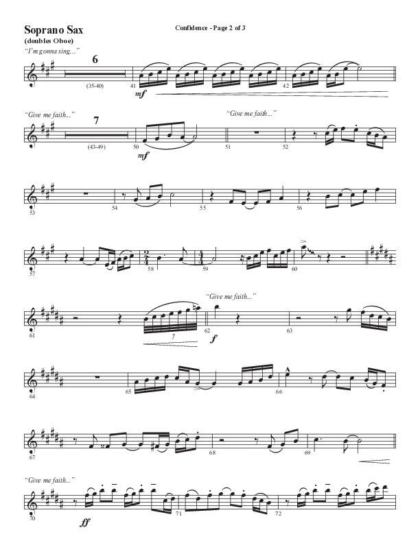 Confidence (Choral Anthem SATB) Soprano Sax (Word Music / Arr. Luke Gambill / Orch. Jared Haschek)