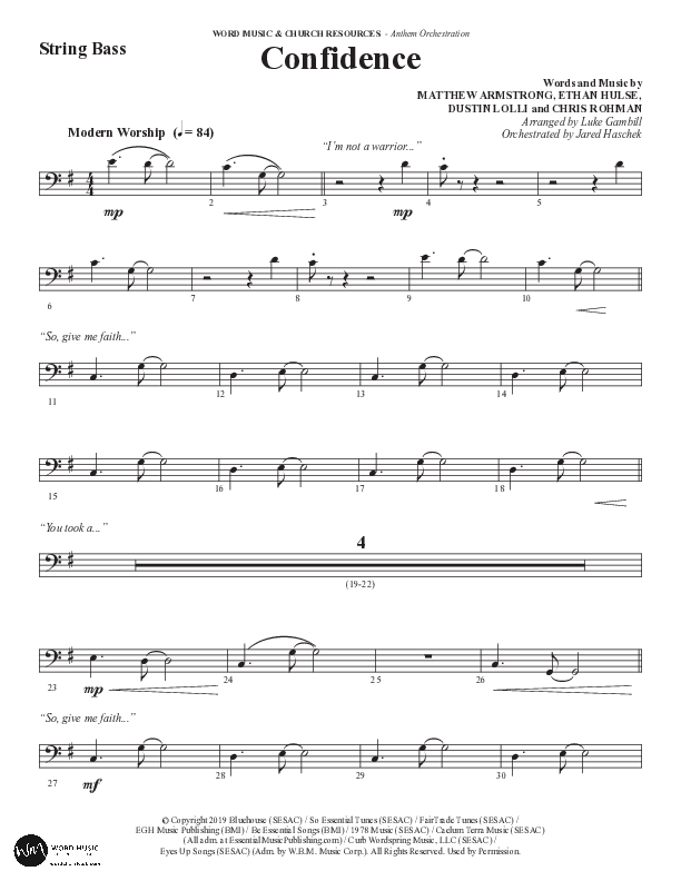 Confidence (Choral Anthem SATB) String Bass (Word Music / Arr. Luke Gambill / Orch. Jared Haschek)